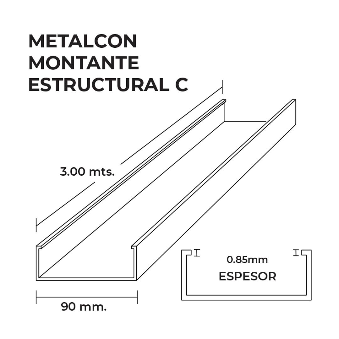 Perfil C 2x4x0,85mm x3 Metros Montante Estructural 3