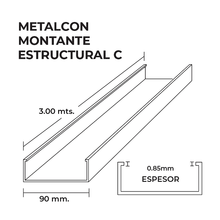 Perfil C 2x4x0,85mm x3 Metros Montante Estructural 3