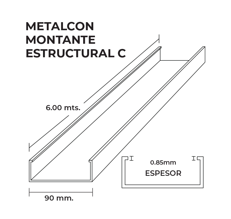 Perfil C 2x4x0,85mm x6 Metros Montante Estructural