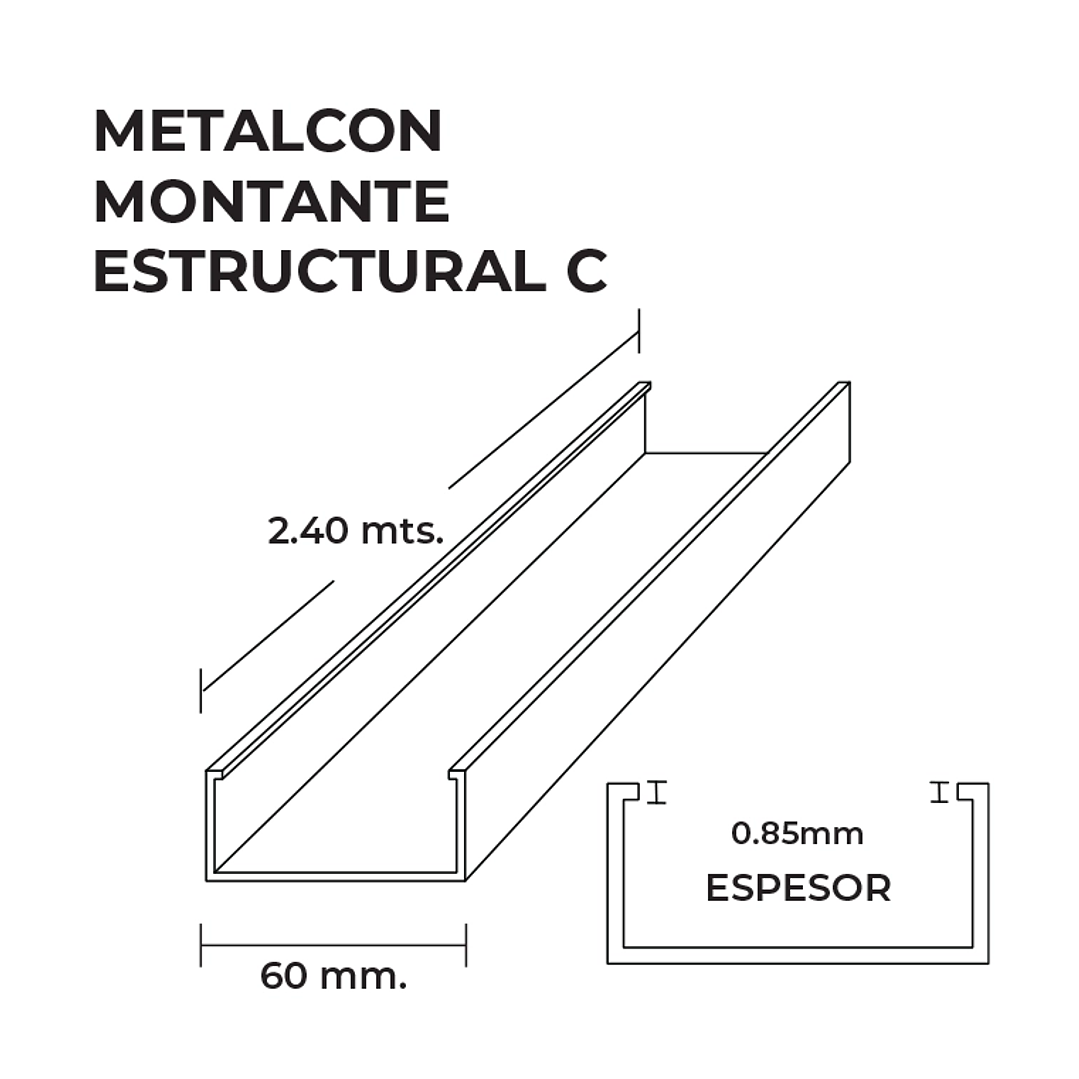 Perfil C 2x3x0,85mm x3,0 Metros Montante Estructural  2