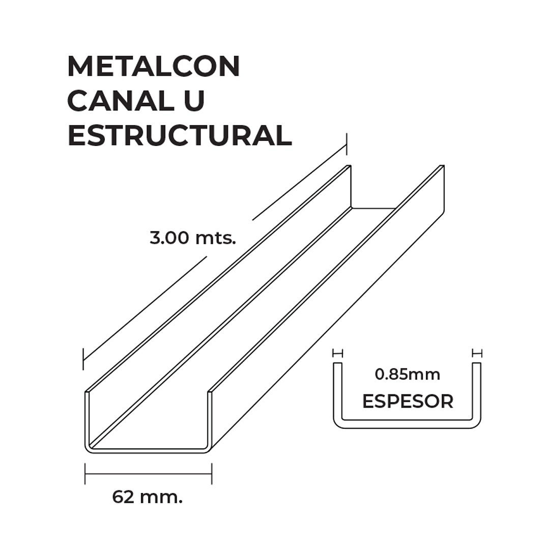 Perfil U 2x3x0,85mm x3,0 Metros Solera Estructural  3