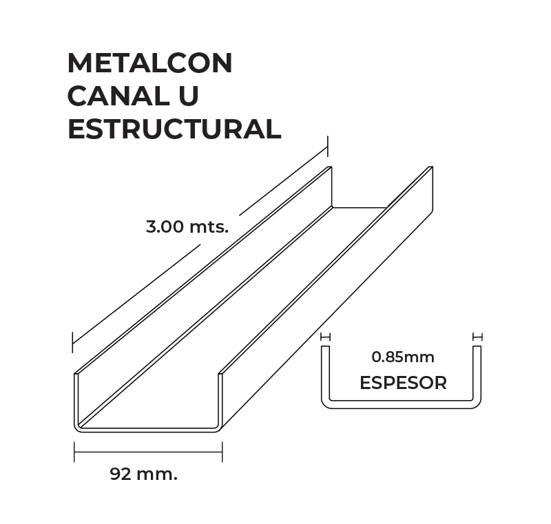 Perfil U 2x4x0,85mmX3,0 Metros Solera Estructural 