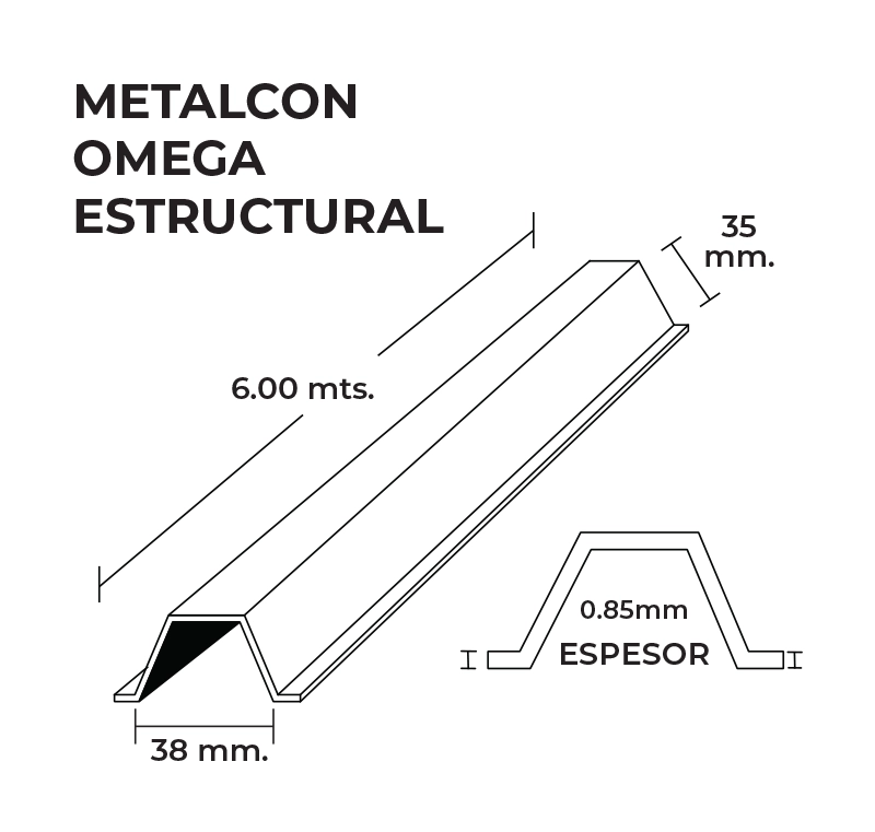 Perfil estructura omega 35x38x15x8x0,85x6 Metros