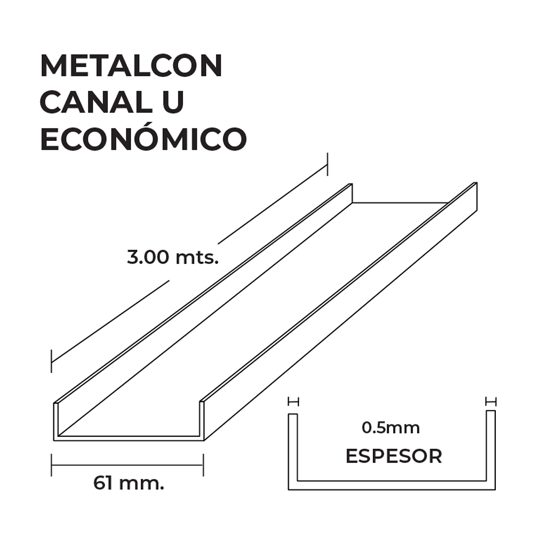 Perfil Canal Tabique  61X0.5MMX3 Metros 3