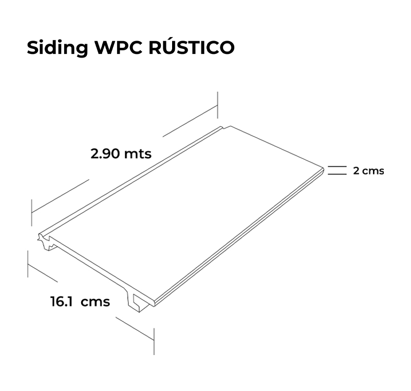 Siding WPC Rústico 2,90x0,16mts. Color Gris