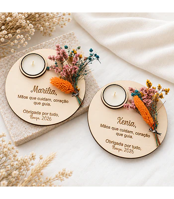 Lembrança Personalizada com Vela e Flores Secas