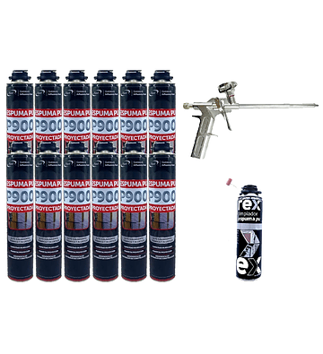PACK 12x Espuma PU Proyectada P900 Patel + Limpiador + Pistola