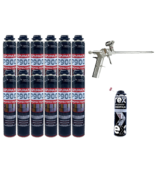 PACK 12x Espuma PU Proyectada P900 Patel + Limpiador + Pistola
