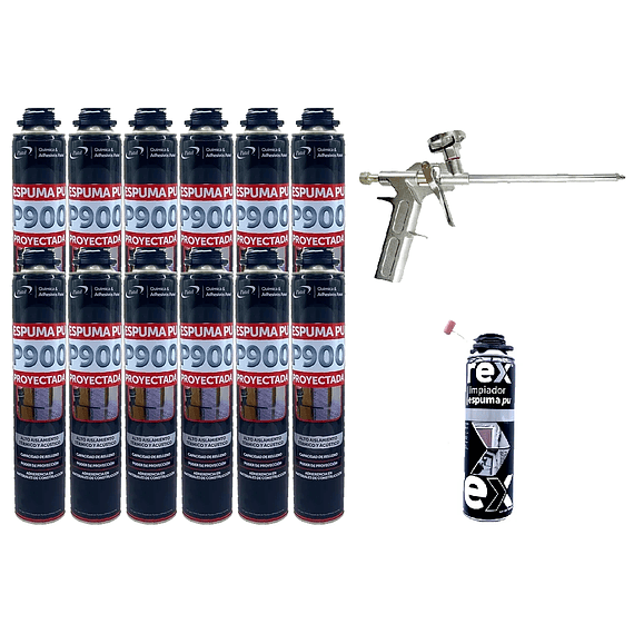 PACK 12x Espuma PU Proyectada P900 Patel + Limpiador + Pistola