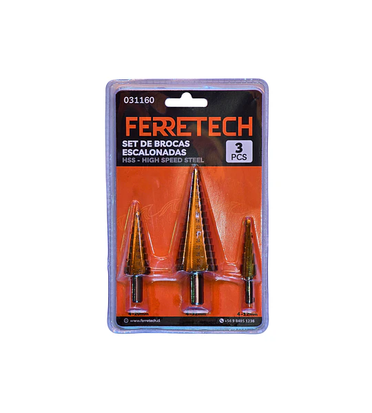 Set Broca Escalonada HSS 3 pcs (4–12 mm / 4–20 mm / 4–32 mm)