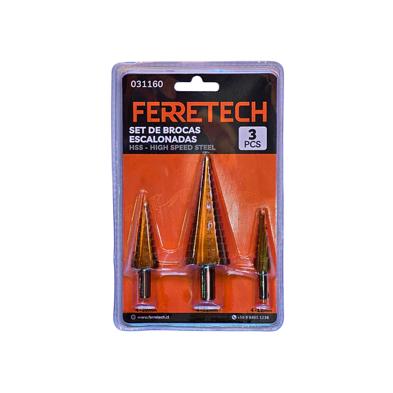 Set Broca Escalonada HSS 3 pcs (4–12 mm / 4–20 mm / 4–32 mm)