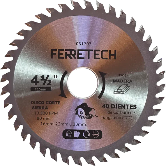 Disco de Corte TCT para Madera 4 1/2″ 40 Dientes (40T)