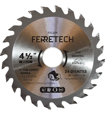 Disco de Corte TCT para Madera 4 1/2″ 24 Dientes (24T)