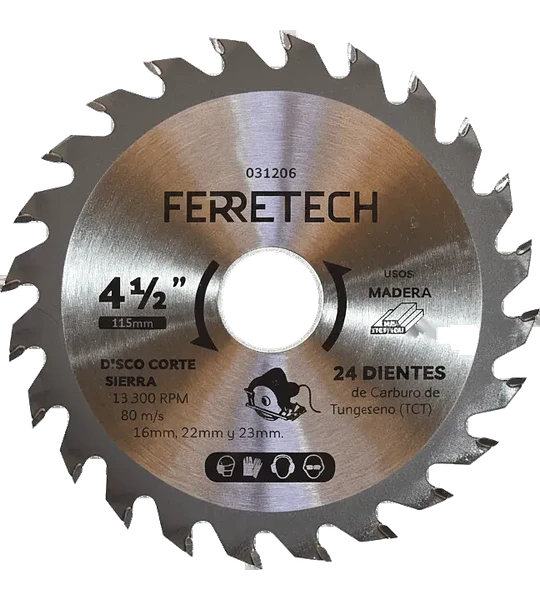 Disco de Corte TCT para Madera 4 1/2″ 24 Dientes (24T)