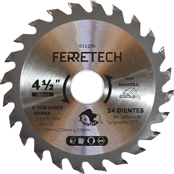 Disco de Corte TCT para Madera 4 1/2″ 24 Dientes (24T)