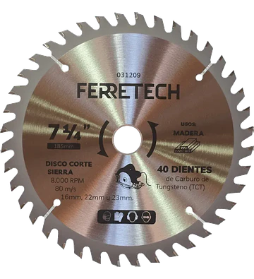 Disco de Corte TCT para Madera 7 1/4″ 40 Dientes (40T)