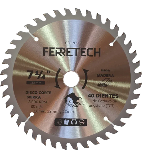 Disco de Corte TCT para Madera 7 1/4″ 40 Dientes (40T)