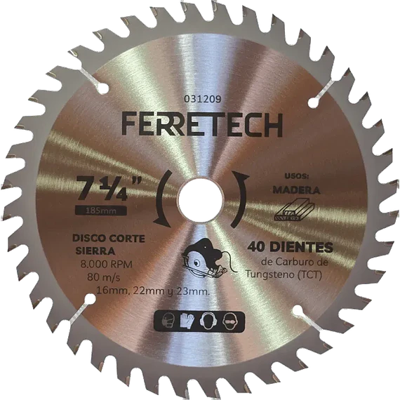 Disco de Corte TCT para Madera 7 1/4″ 40 Dientes (40T)