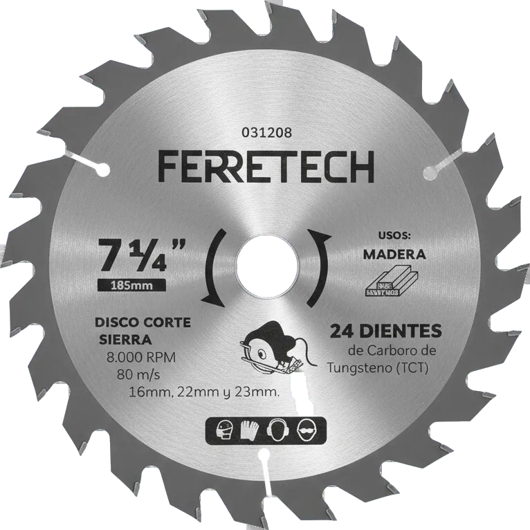 Disco de Corte TCT para Madera 7 1/4″ 24 Dientes (24T)