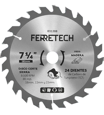 Disco de Corte TCT para Madera 7 1/4″ 24 Dientes (24T)