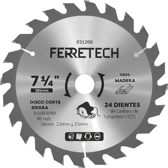Disco de Corte TCT para Madera 7 1/4″ 24 Dientes (24T)