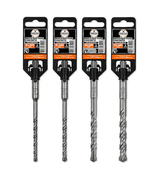 Set 4 Brocas SDS Plus 4 Widias 6, 8, 10 y 12 mm