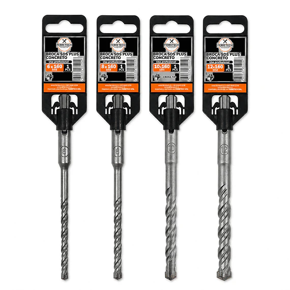 Set 4 Brocas SDS Plus 4 Widias 6, 8, 10 y 12 mm