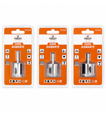 Set Brocas Copa Diamantadas para Cerámica 3 Piezas 25, 32 y 40 mm
