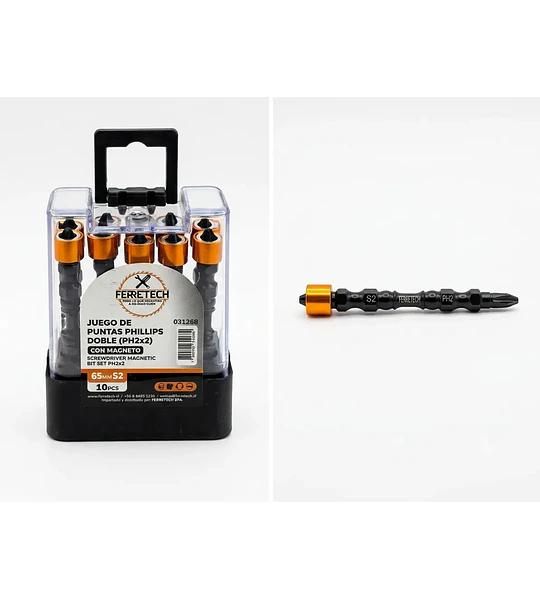 Set 10 Puntas Dobles PH2 65 mm S2 con Magneto
