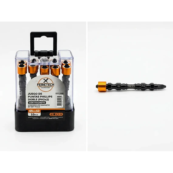 Set 10 Puntas Dobles PH2 65 mm S2 con Magneto