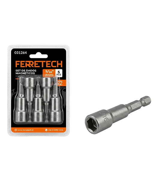 Set 5 Vasos Magnéticos Hexagonales 5/16" (8 mm) x 65 mm