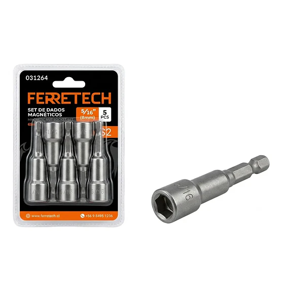Set 5 Vasos Magnéticos Hexagonales 5/16" (8 mm) x 65 mm