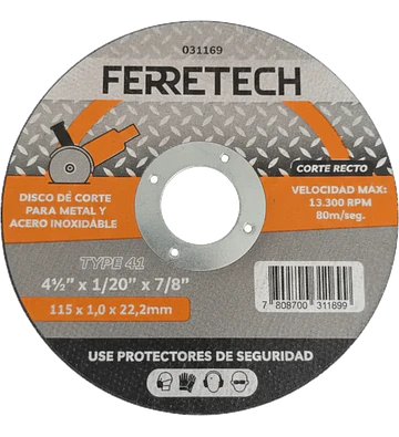 Disco de Corte Metal 4 1/2" x 1 mm x 7/8" T41 Pack 10 unidades