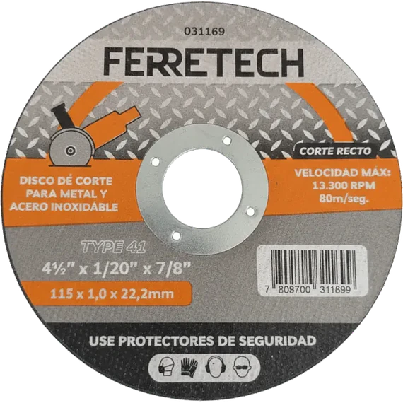 Disco de Corte Metal 4 1/2" x 1 mm x 7/8" T41 Pack 10 unidades