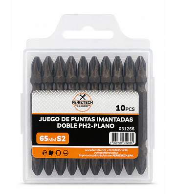 Set 10 Puntas Dobles PH2–Plano 65 mm S2 