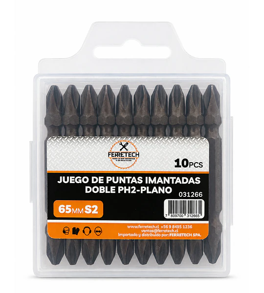 Set 10 Puntas Dobles PH2–Plano 65 mm S2 