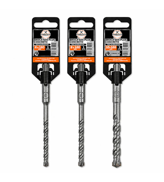 Set 3 Brocas SDS Plus 4 Widias 6, 8 y 10mm