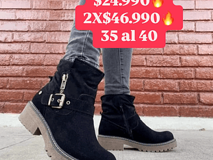 Botin  Negro Corto Hebilla Gamuzada