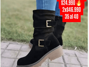 Botin 3/4 Negro Corto Hebilla Gamuzada