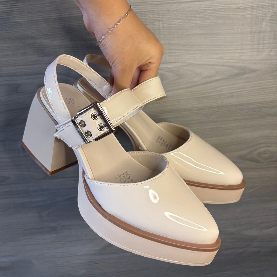 SANDALIA TACÓN BLANCO CREMA 1