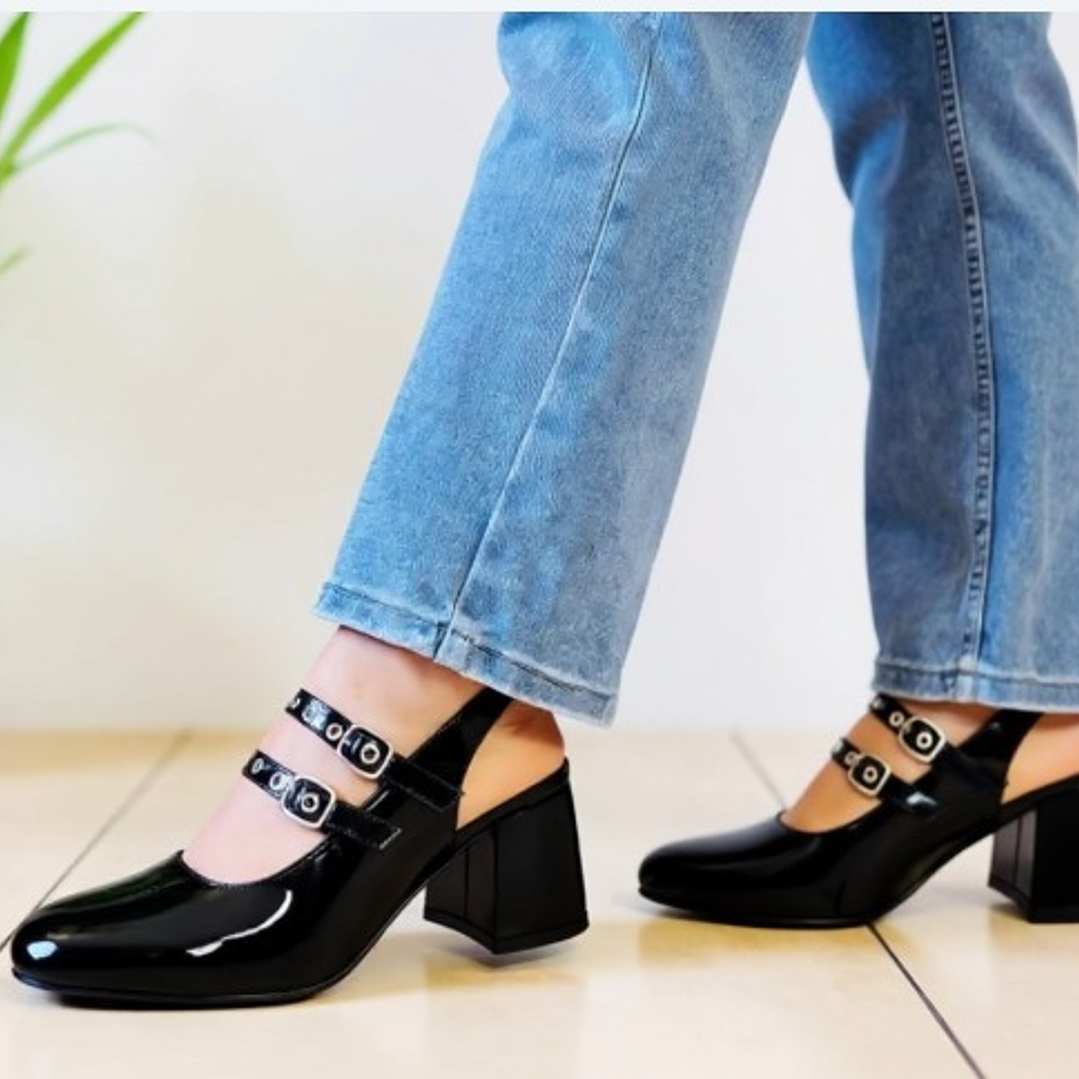 CALZADO ESTILO MERY JANE NEGRO CHAROL 1