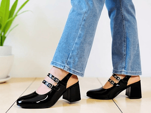 CALZADO ESTILO MERY JANE NEGRO CHAROL