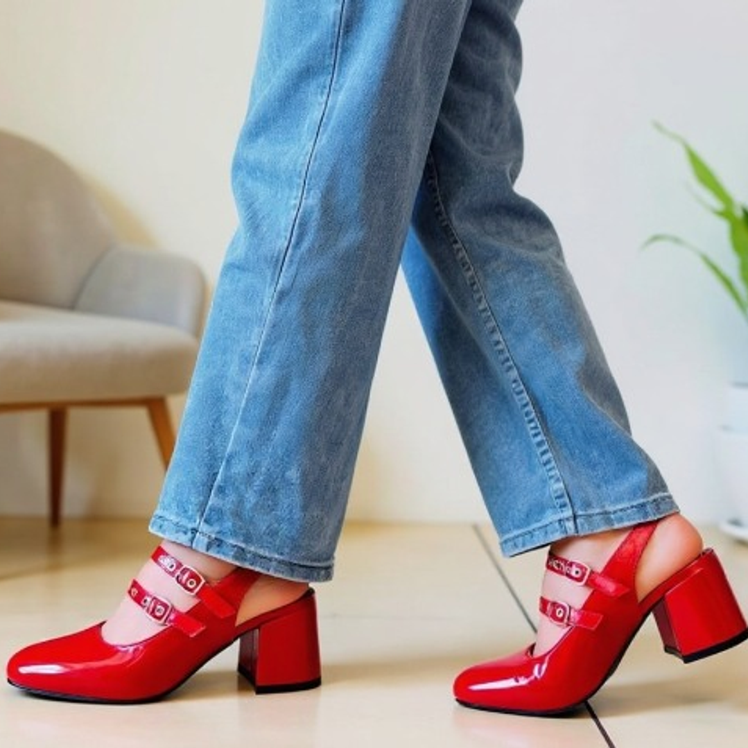CALZADO ESTILO MERY JANE ROJO CHAROL 1