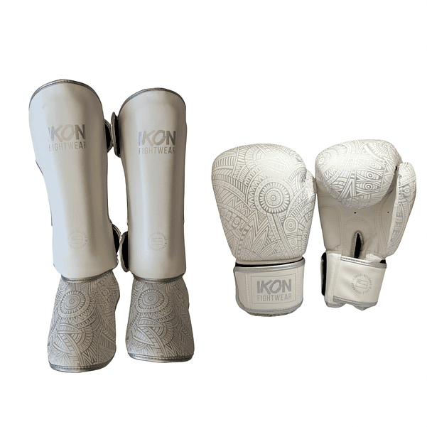 Pack Guante y Canillera Boxeo Kickboxing Blanco 1