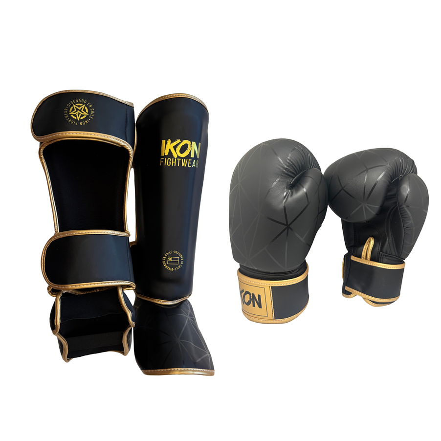 Pack Guante y Canillera Boxeo Kickboxing Negro 2