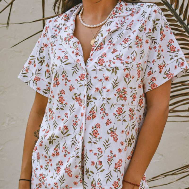 PIJAMA FLORES NARANJAS