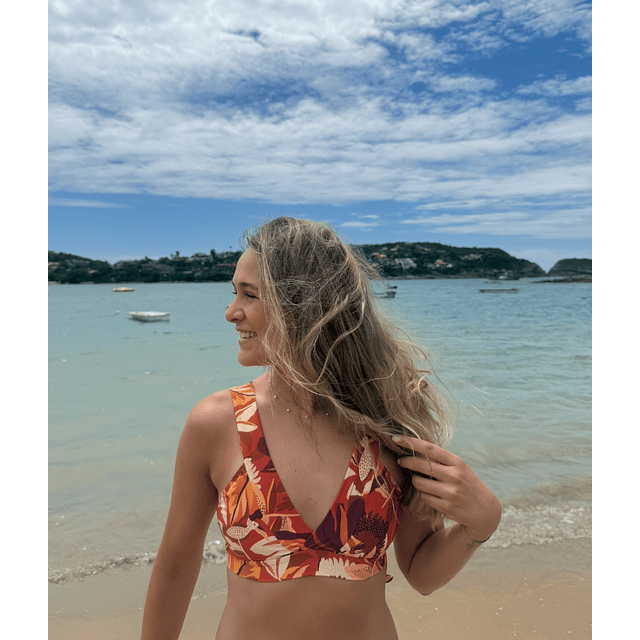 BIKINI TIRANTES GRUESOS HOJAS NARANJAS