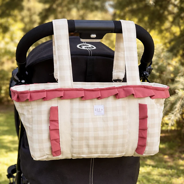 Bolso Coche Mediano Beige con Rosado