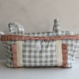 Bolso Mediano Vichy Gris con Rosado 