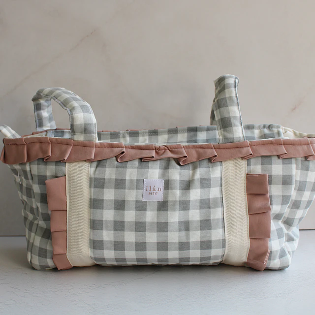 Bolso Mediano Vichy Gris con Rosado 